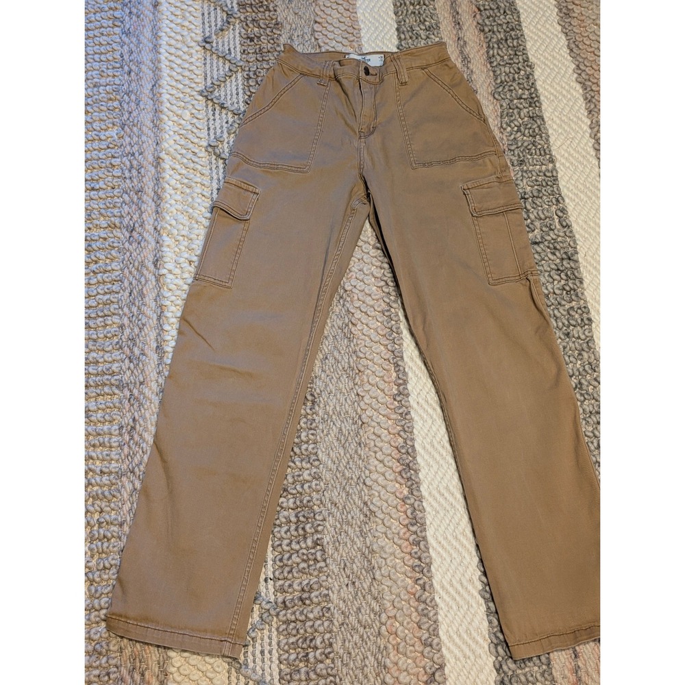 Hollister High-Rise Cargo Pants Tan Khaki Straight Leg Utility W26 L32